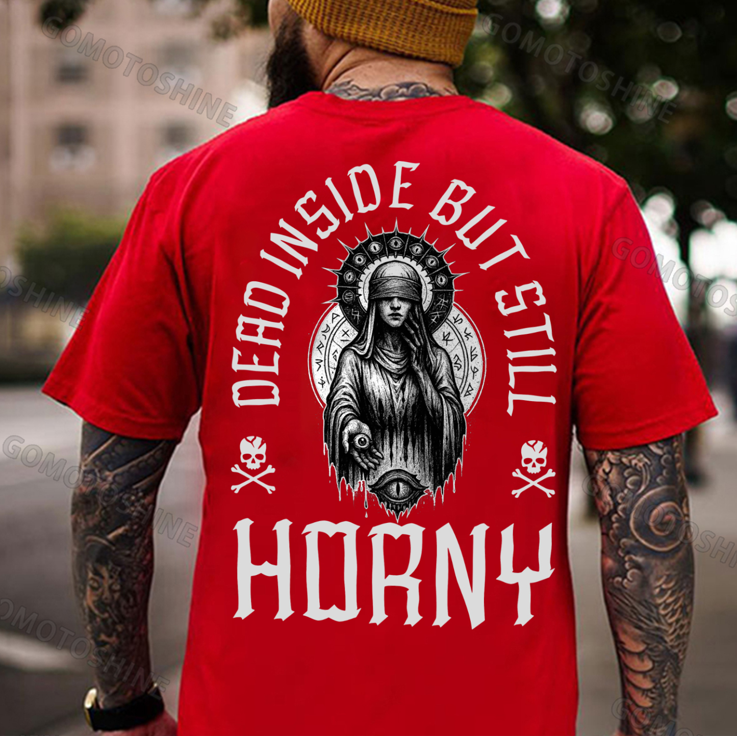 DEAD INSIDE BUT STILL HORNY Evil Nun Print Men's T-Shirt Image - 6