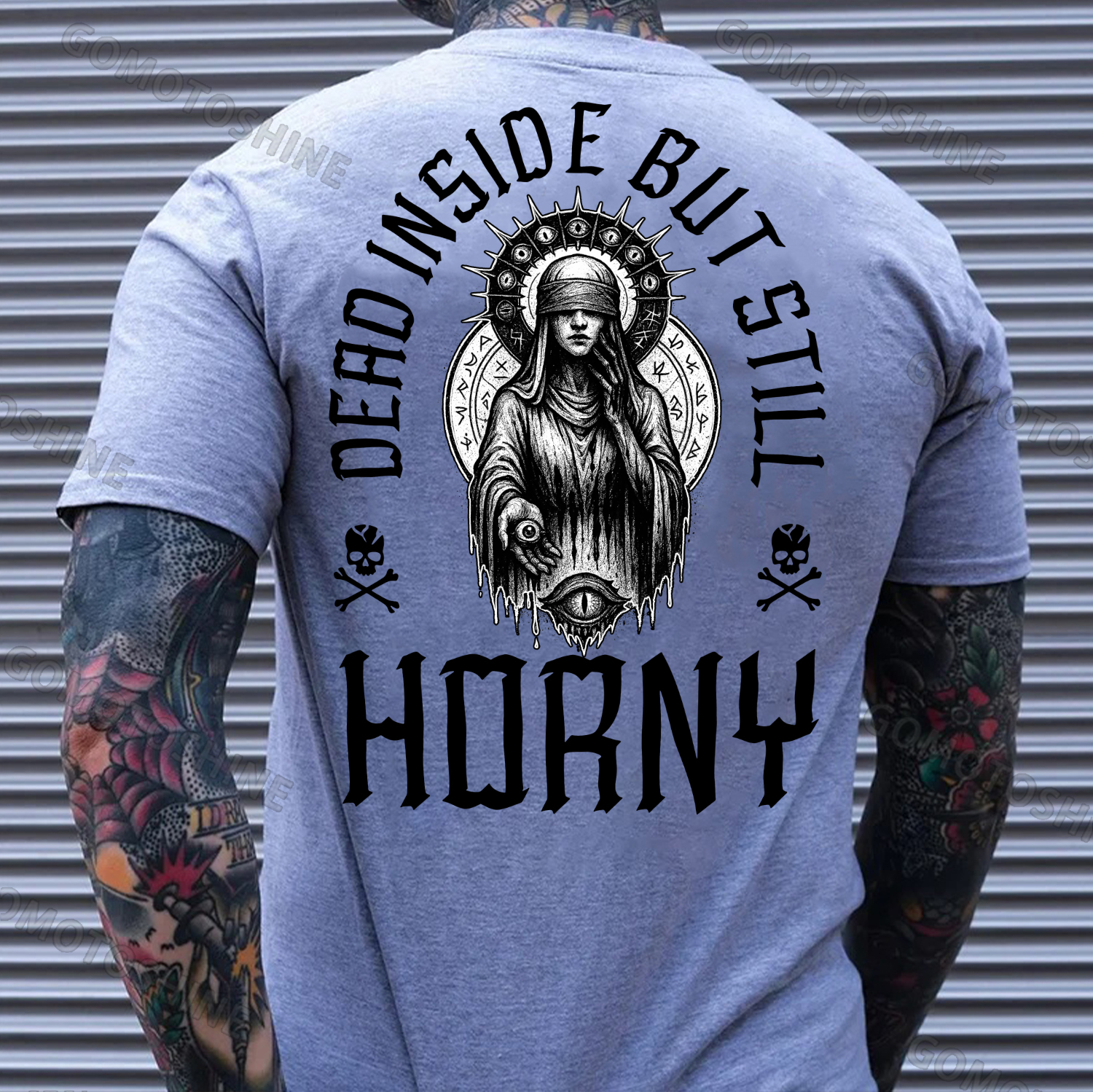 DEAD INSIDE BUT STILL HORNY Evil Nun Print Men's T-Shirt Image - 3