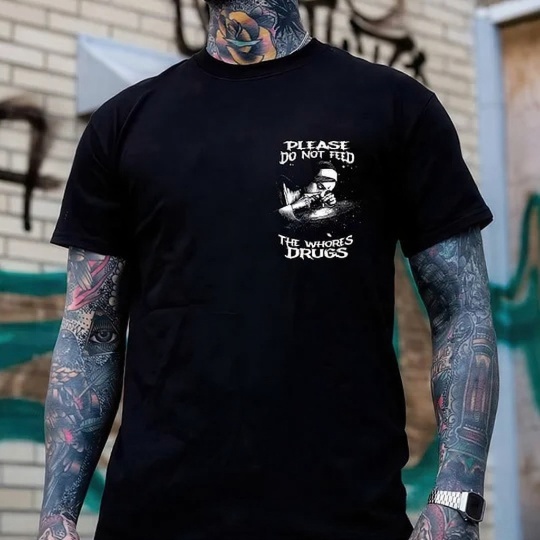PLEASE DO NOT FEED THE WHORES DRUGS Smoking Nun Print Men's T-shirt