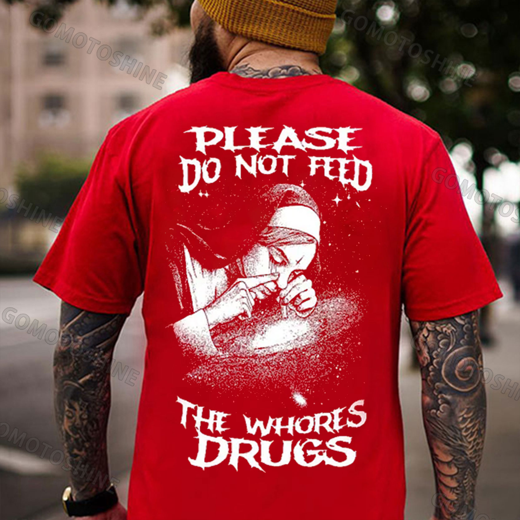 PLEASE DO NOT FEED THE WHORES DRUGS Smoking Nun Print Men's T-shirt