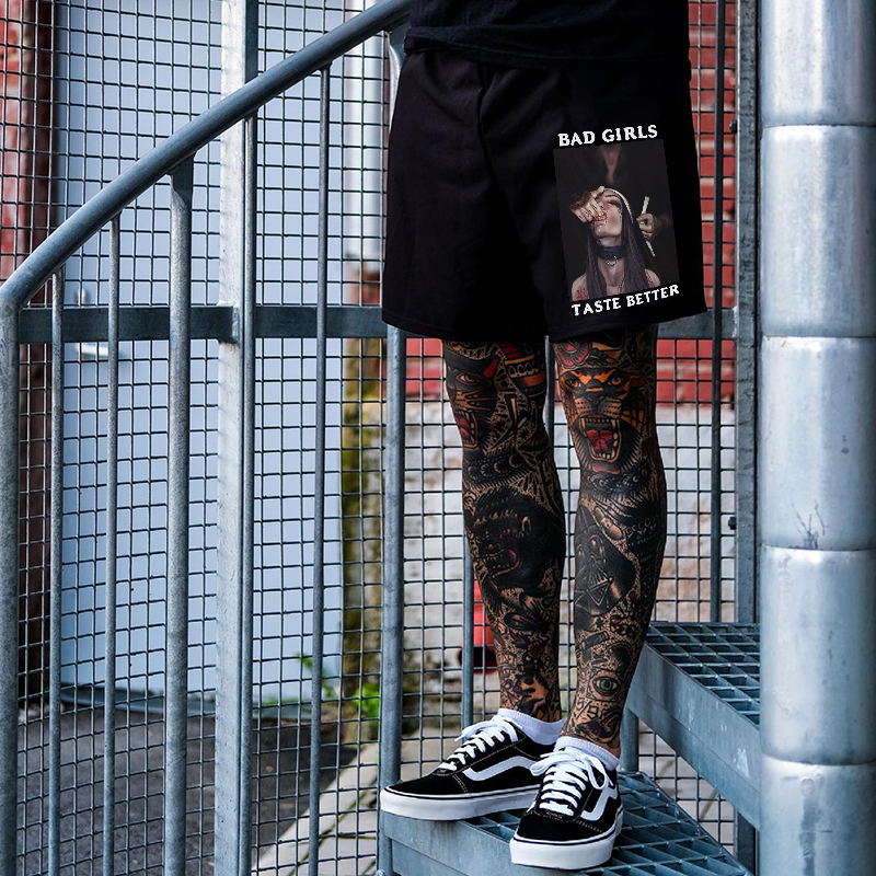 BAD GIRLS TASTE BETTER Suck Finger Nun Print Men's Shorts
