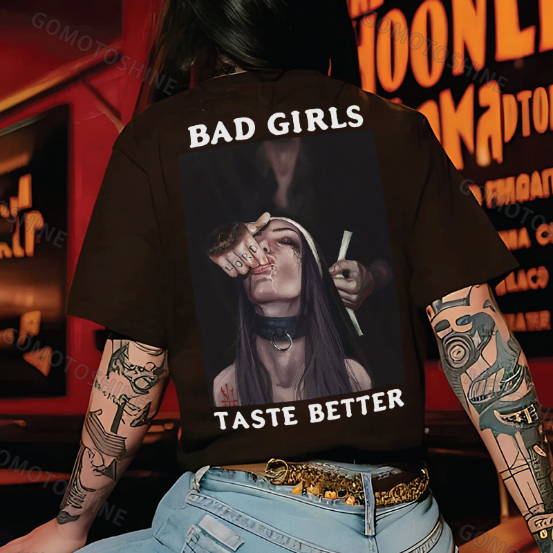 BAD GIRLS TASTE BETTER Suck Finger Nun Print Women's T-shirt