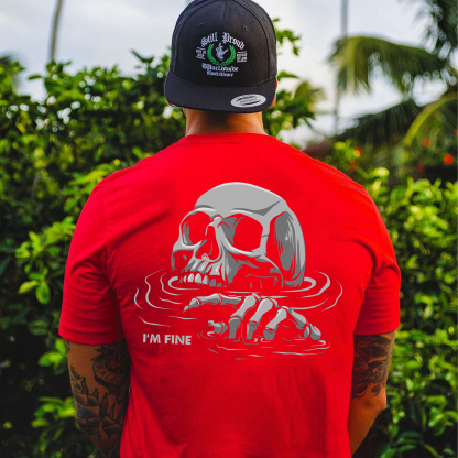 I'M FINE Drowning Skull Black Print T-Shirt