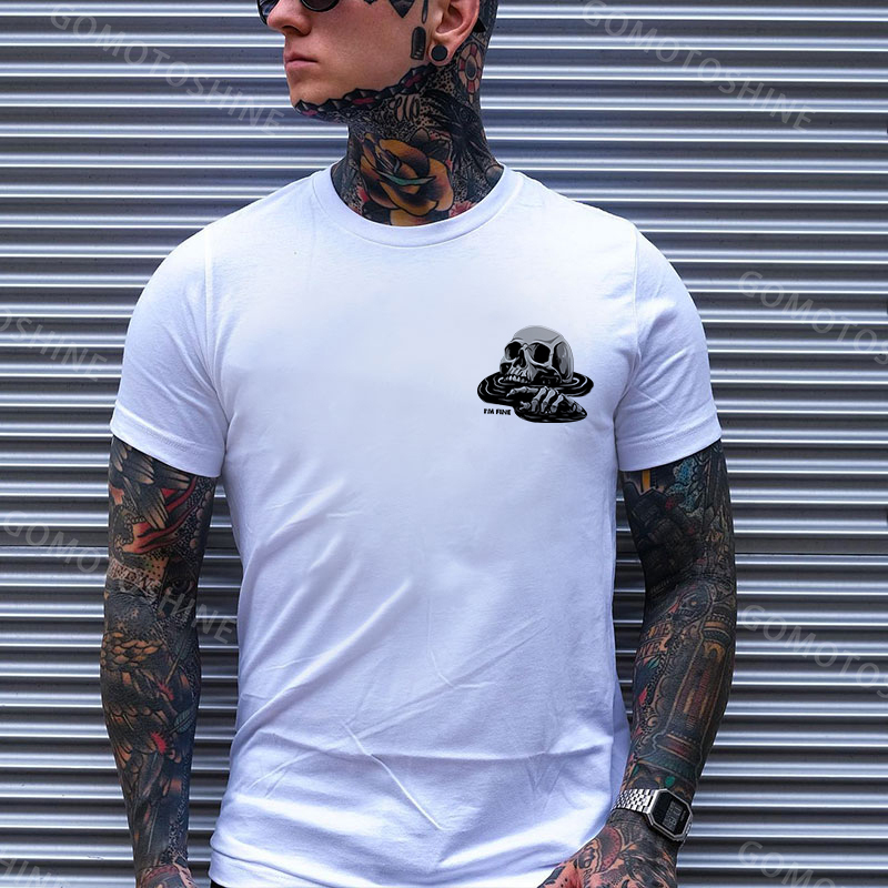 I'M FINE Drowning Skull Black Print T-Shirt