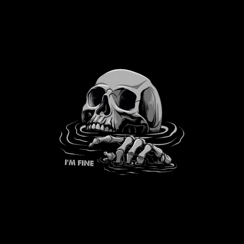 I'M FINE Drowning Skull Black Print T-Shirt