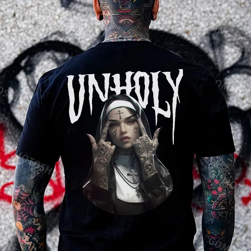 UNHOLY Defiant Nun Print Men's T-Shirt Image - 1