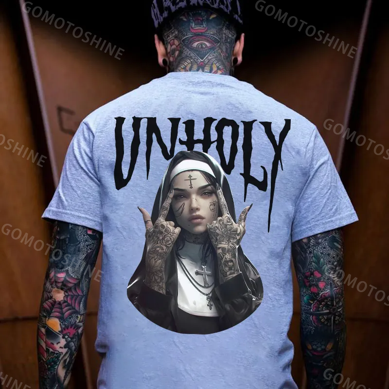 UNHOLY Defiant Nun Print Men's T-Shirt Image - 7