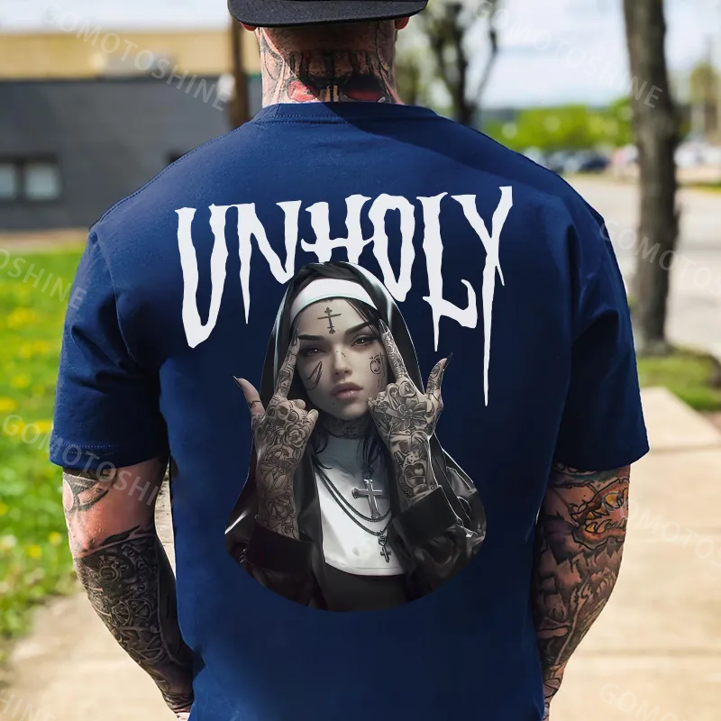 UNHOLY Defiant Nun Print Men's T-Shirt Image - 10