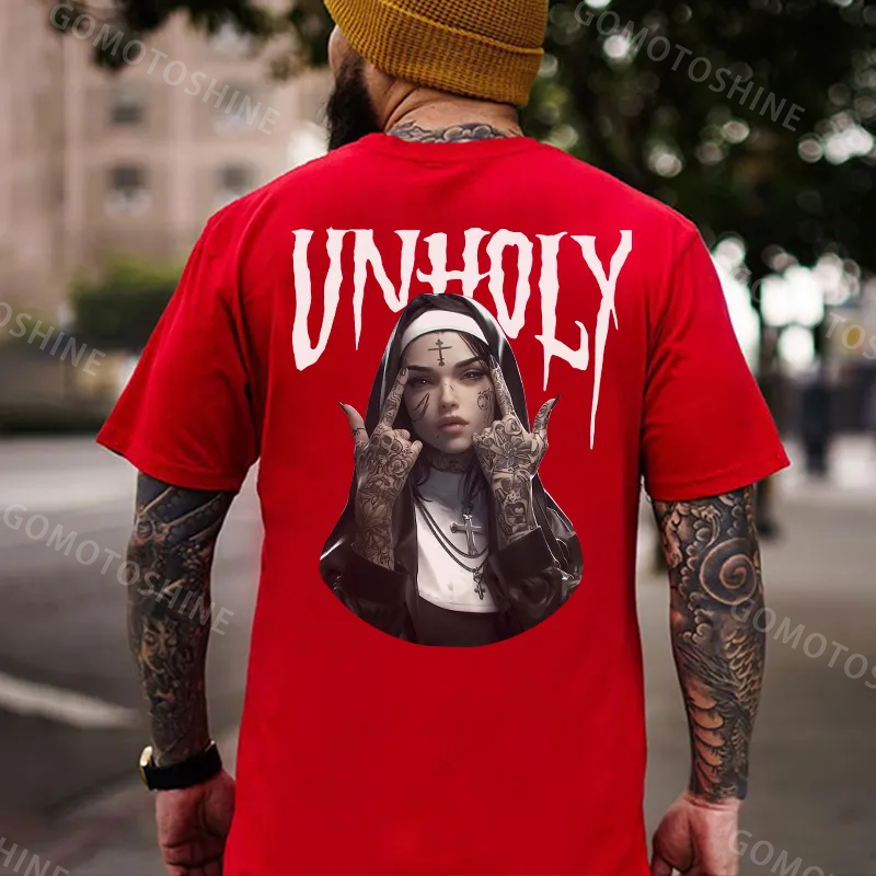 UNHOLY Defiant Nun Print Men's T-Shirt Image - 14