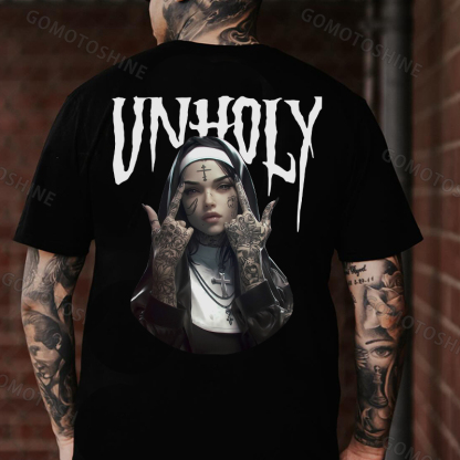 UNHOLY Defiant Nun Print Men's T-Shirt Image - 3