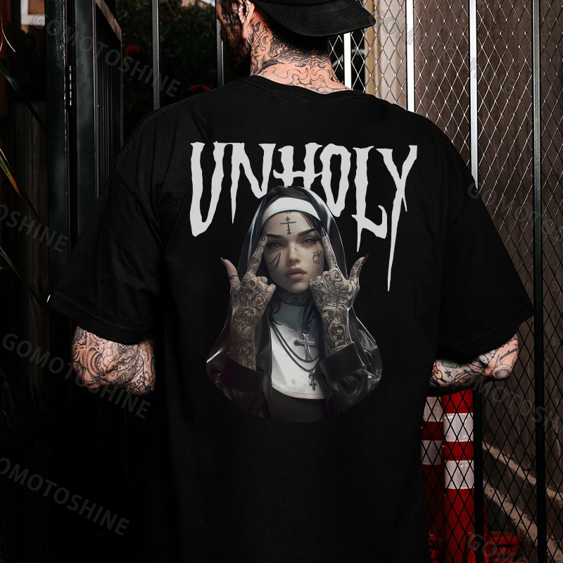 UNHOLY Defiant Nun Print Men's T-Shirt Image - 4