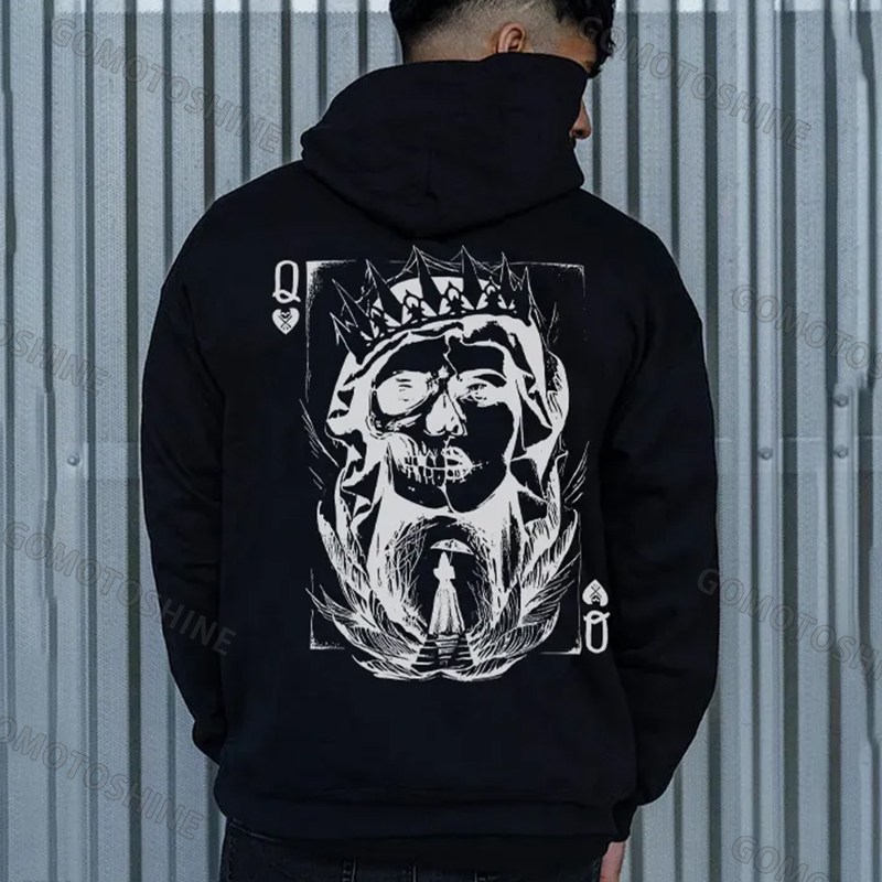 Skeleton Queen Poker Black Print Hoodie