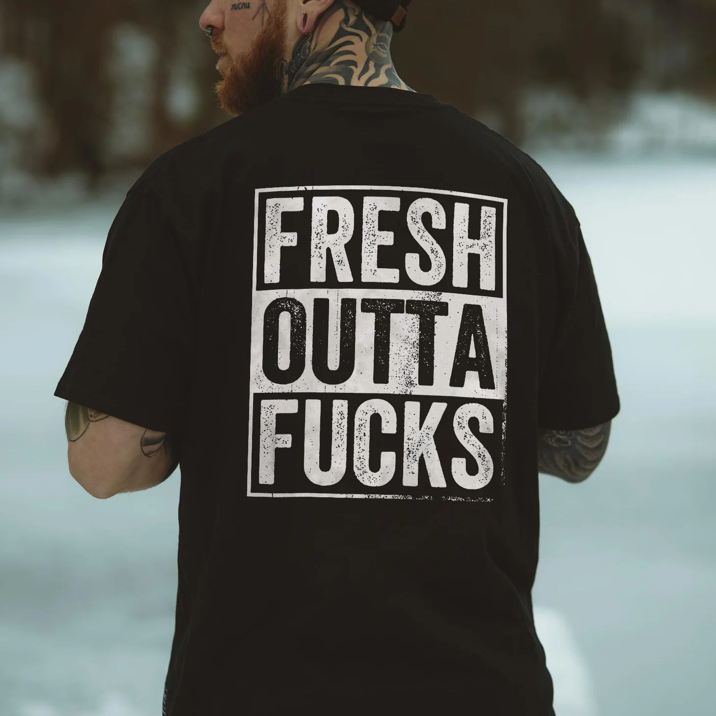 FRESH OUTTA F*CKS Black Print T-Shirt Image - 1