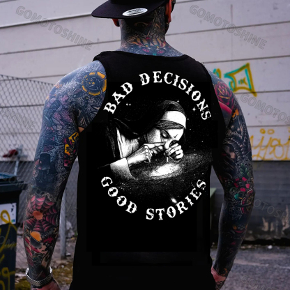 BAD DECISIONS GOOD STORIES Smoking Nun Print Men's Vest Image - 1