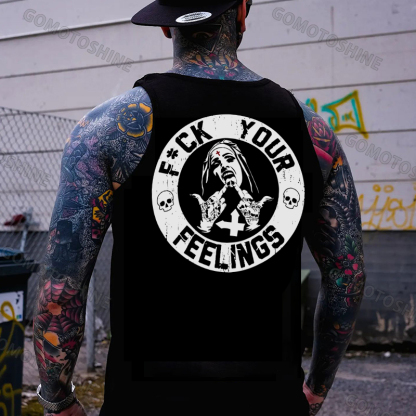 FUCK YOUR FEELINGS Defiant Nun Print Men's Vest Image - 1