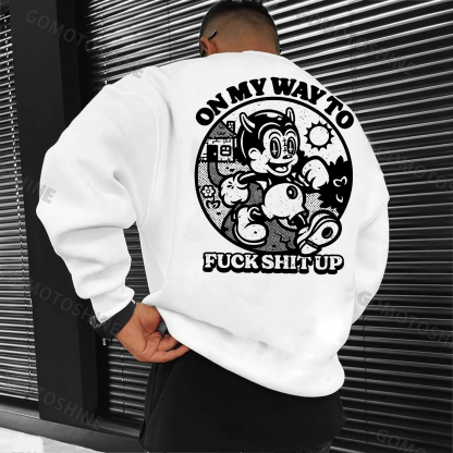 ON MY WAY FUCK SHIT UP Little Devil Print Men's Sweatshirt Image - 2