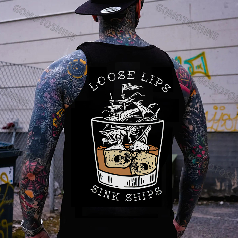 LOOSE LIPS SINK SHIPS Skull Ship Print Men's Vest Image - 1