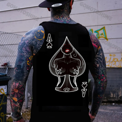 Poker A The Queen of Spades Sexy Nun Print Men's Vest Image - 1