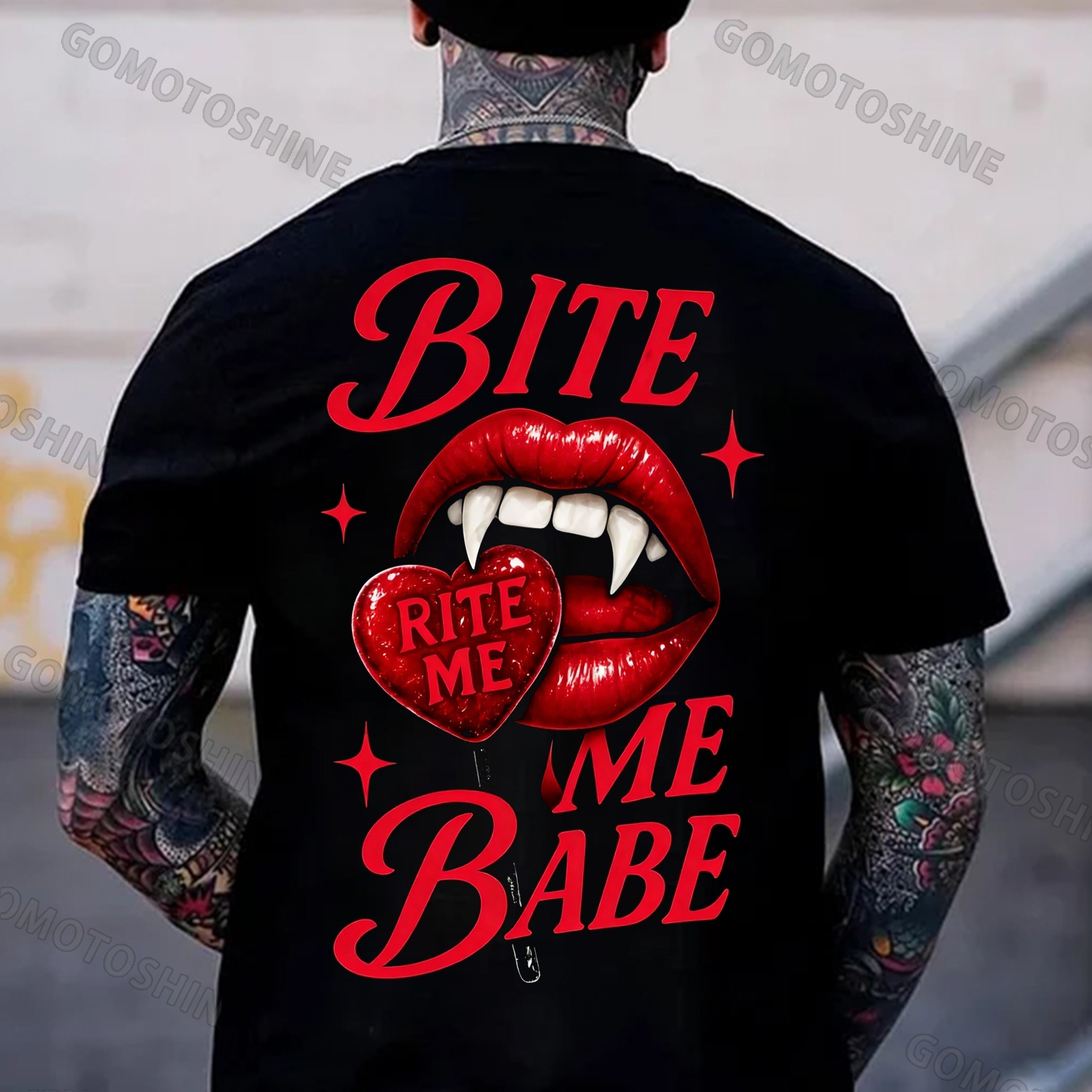 BITE ME BABE RITE ME Vampire Red Lips Print Men's T-shirt Image - 1