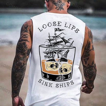LOOSE LIPS SINK SHIPS Skull Ship Print Men's Vest Image - 2