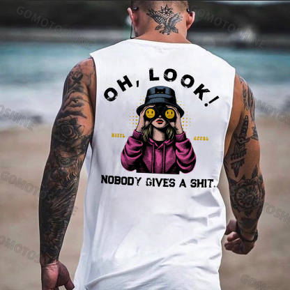 OH LOOK NOBODY GIVES A SHIT Blonde With Telescope Print Men's Vest