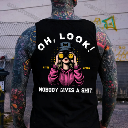 OH LOOK NOBODY GIVES A SHIT Blonde With Telescope Print Men's Vest