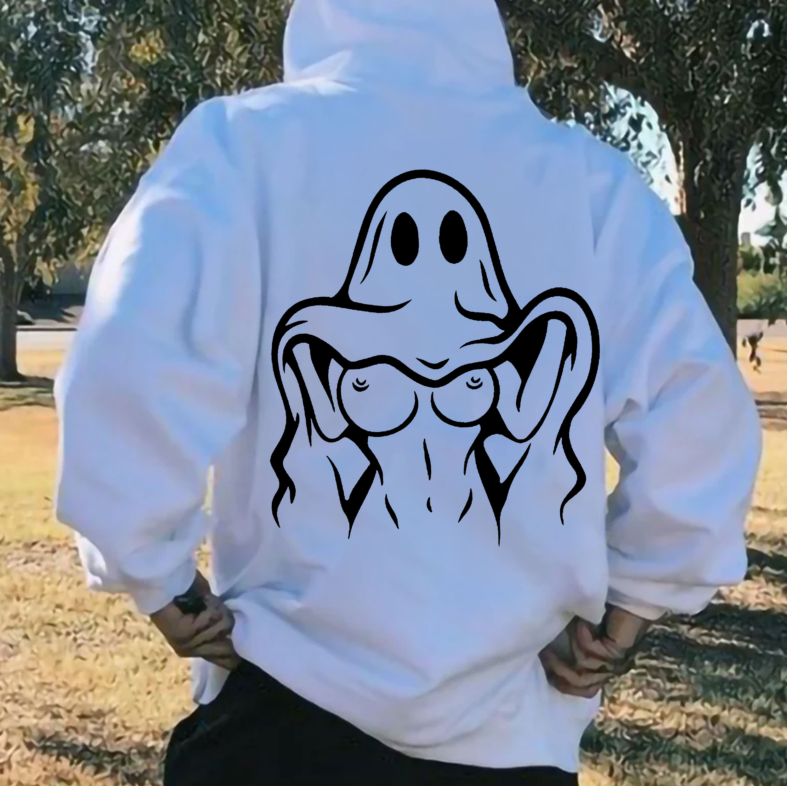 Naughty Ghost with Sexy Boobs Graphic Print Hoodie Image - 1