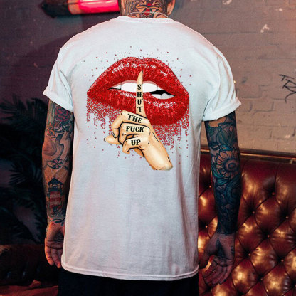 SHUT THE F*CK UP Sexy Lips Keeping Silent Black Print T-Shirt Image - 3