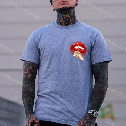 SHUT THE F*CK UP Sexy Lips Keeping Silent Black Print T-Shirt Image - 11