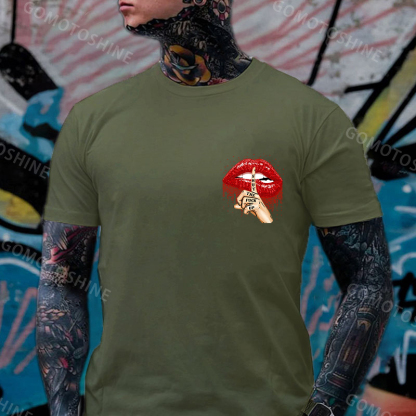 SHUT THE F*CK UP Sexy Lips Keeping Silent Black Print T-Shirt Image - 13