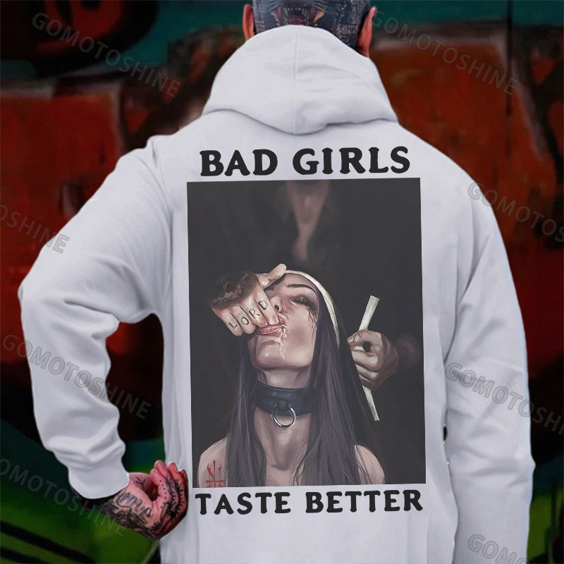 BAD GIRLS TASTE BETTER Suck Finger Nun Print Men's Hoodie Image - 2