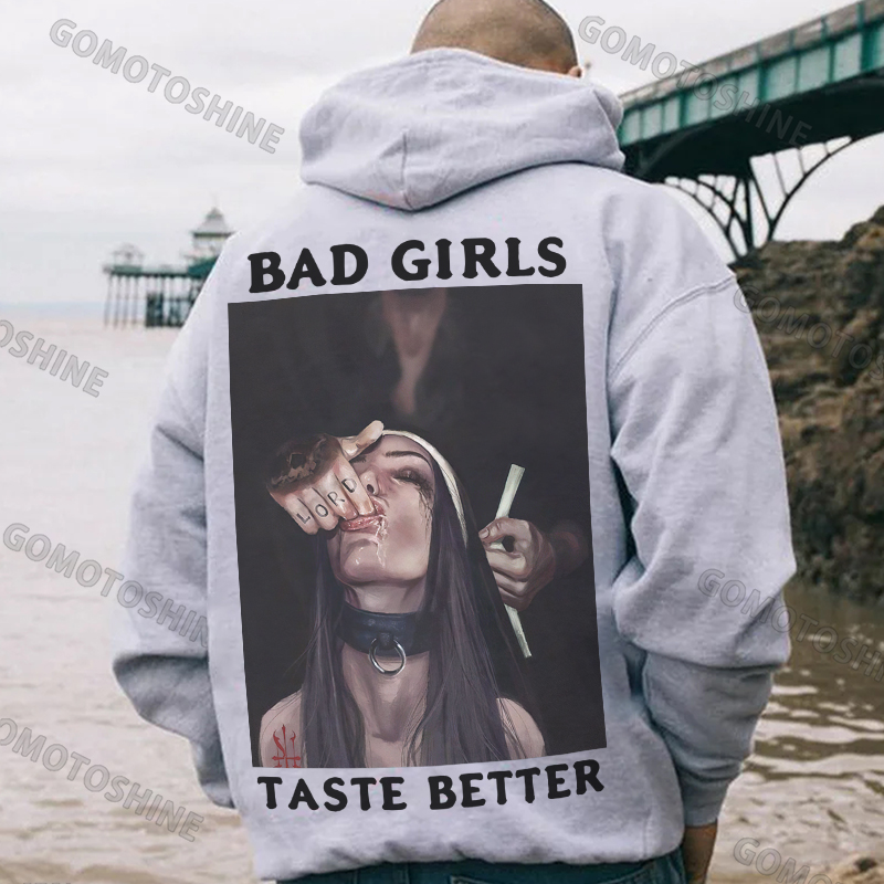 BAD GIRLS TASTE BETTER Suck Finger Nun Print Men's Hoodie Image - 3