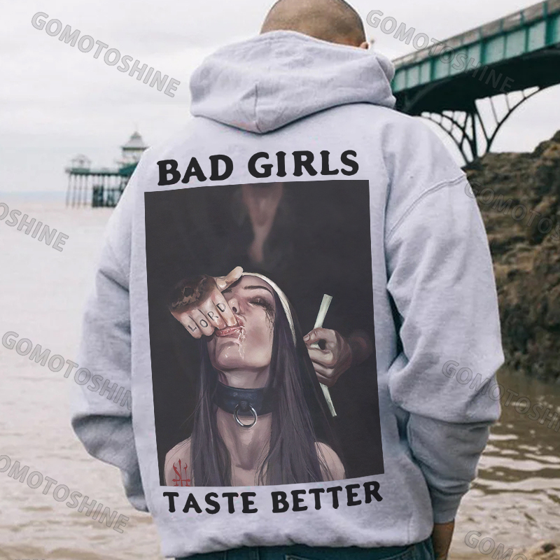 BAD GIRLS TASTE BETTER Suck Finger Nun Print Men's Hoodie Image - 3