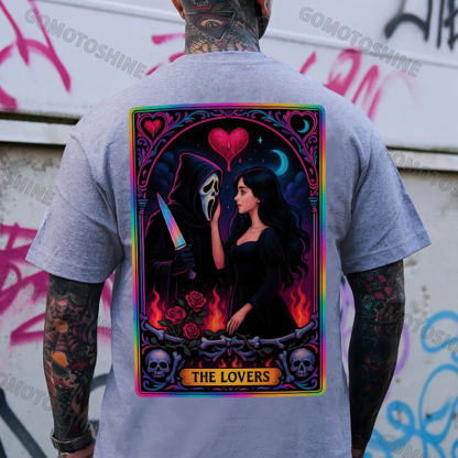 THE LOVERS Skeleton Killer And Sexy Girl Print Men's T-shirt Image - 3