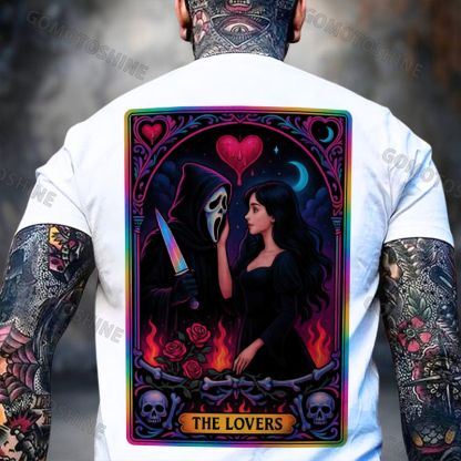 THE LOVERS Skeleton Killer And Sexy Girl Print Men's T-shirt Image - 2