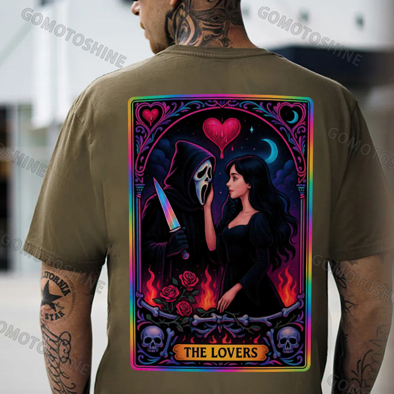 THE LOVERS Skeleton Killer And Sexy Girl Print Men's T-shirt Image - 5