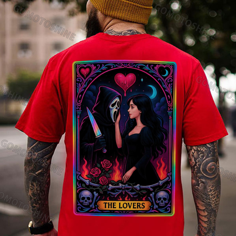 THE LOVERS Skeleton Killer And Sexy Girl Print Men's T-shirt Image - 6