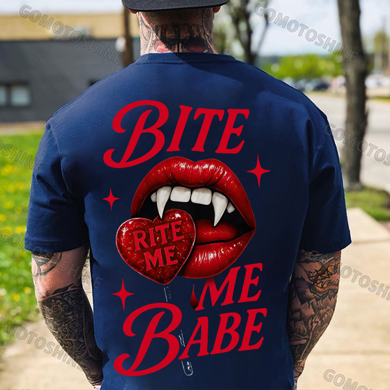 BITE ME BABE RITE ME Vampire Red Lips Print Men's T-shirt Image - 4