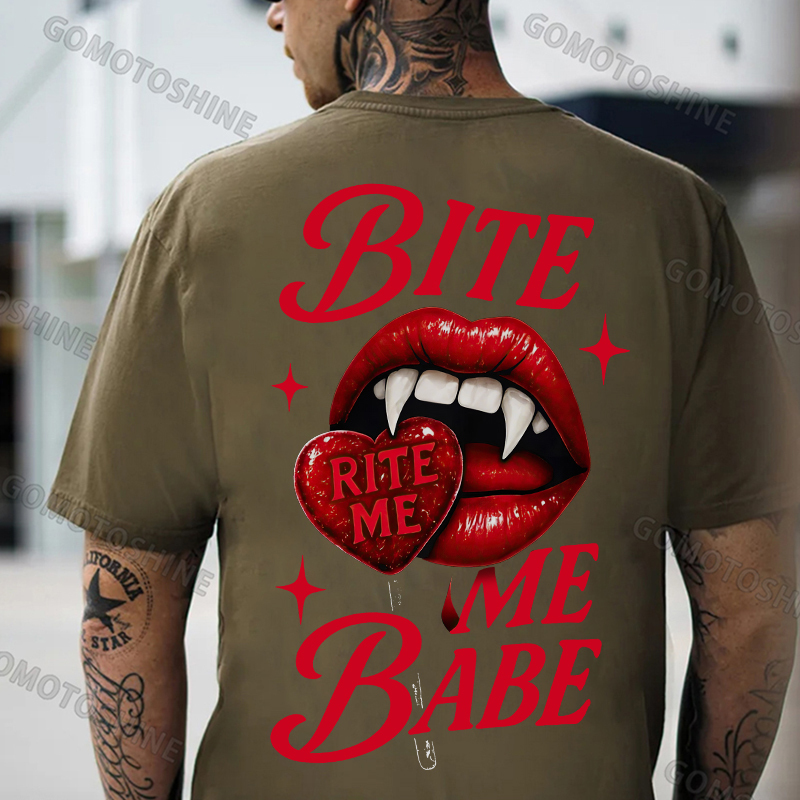 BITE ME BABE RITE ME Vampire Red Lips Print Men's T-shirt Image - 5
