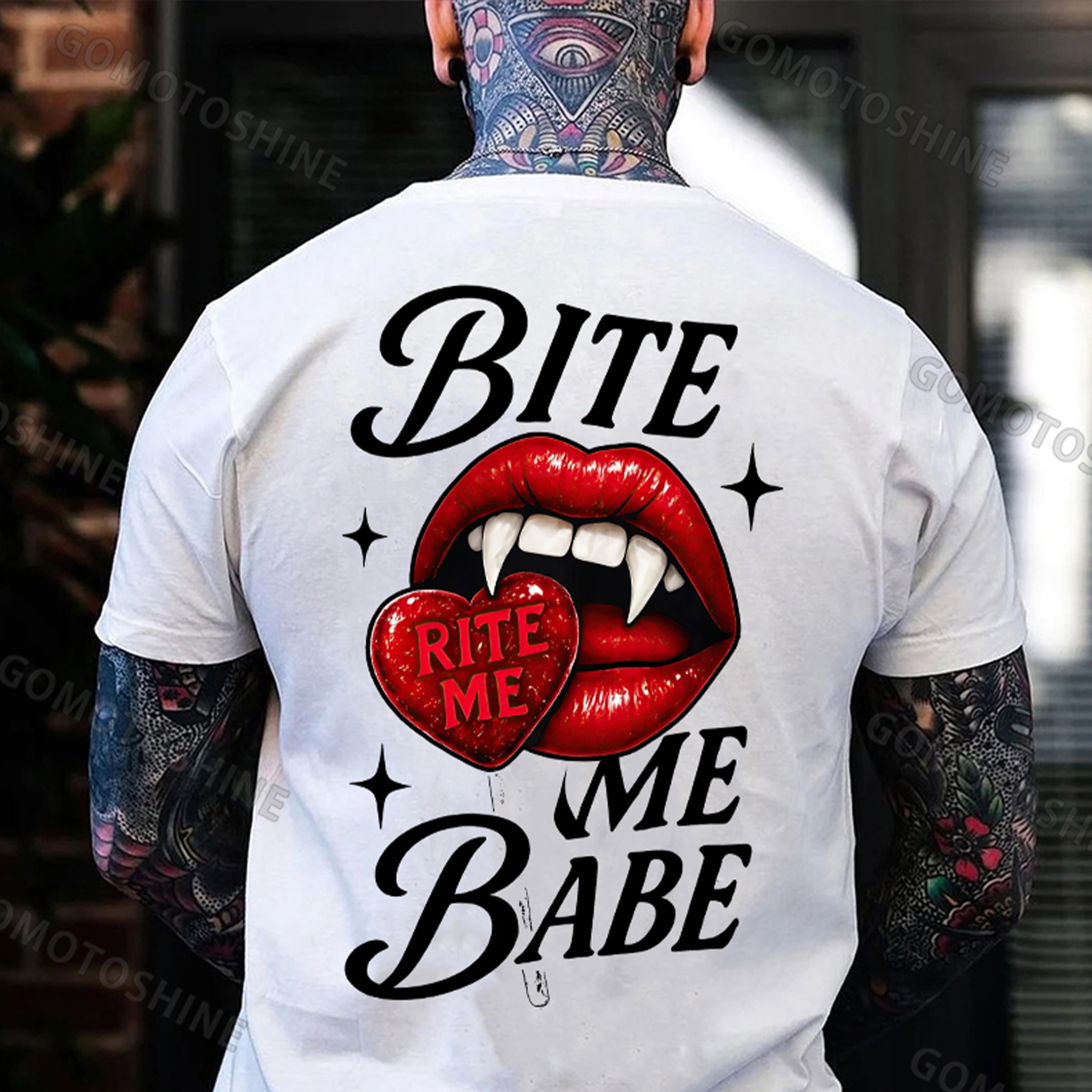 BITE ME BABE RITE ME Vampire Red Lips Print Men's T-shirt Image - 7