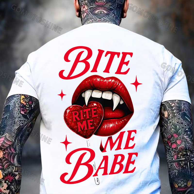 BITE ME BABE RITE ME Vampire Red Lips Print Men's T-shirt Image - 2