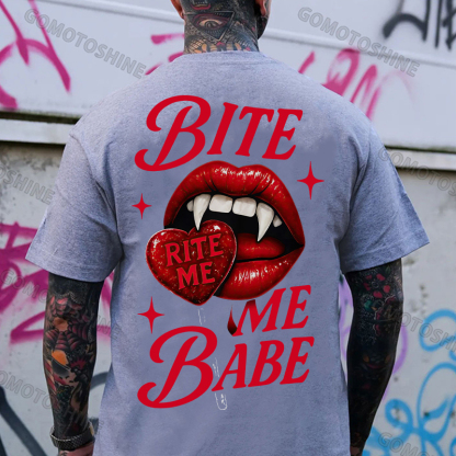 BITE ME BABE RITE ME Vampire Red Lips Print Men's T-shirt Image - 3
