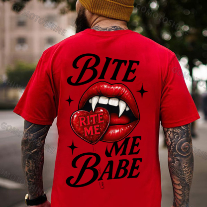 BITE ME BABE RITE ME Vampire Red Lips Print Men's T-shirt Image - 6