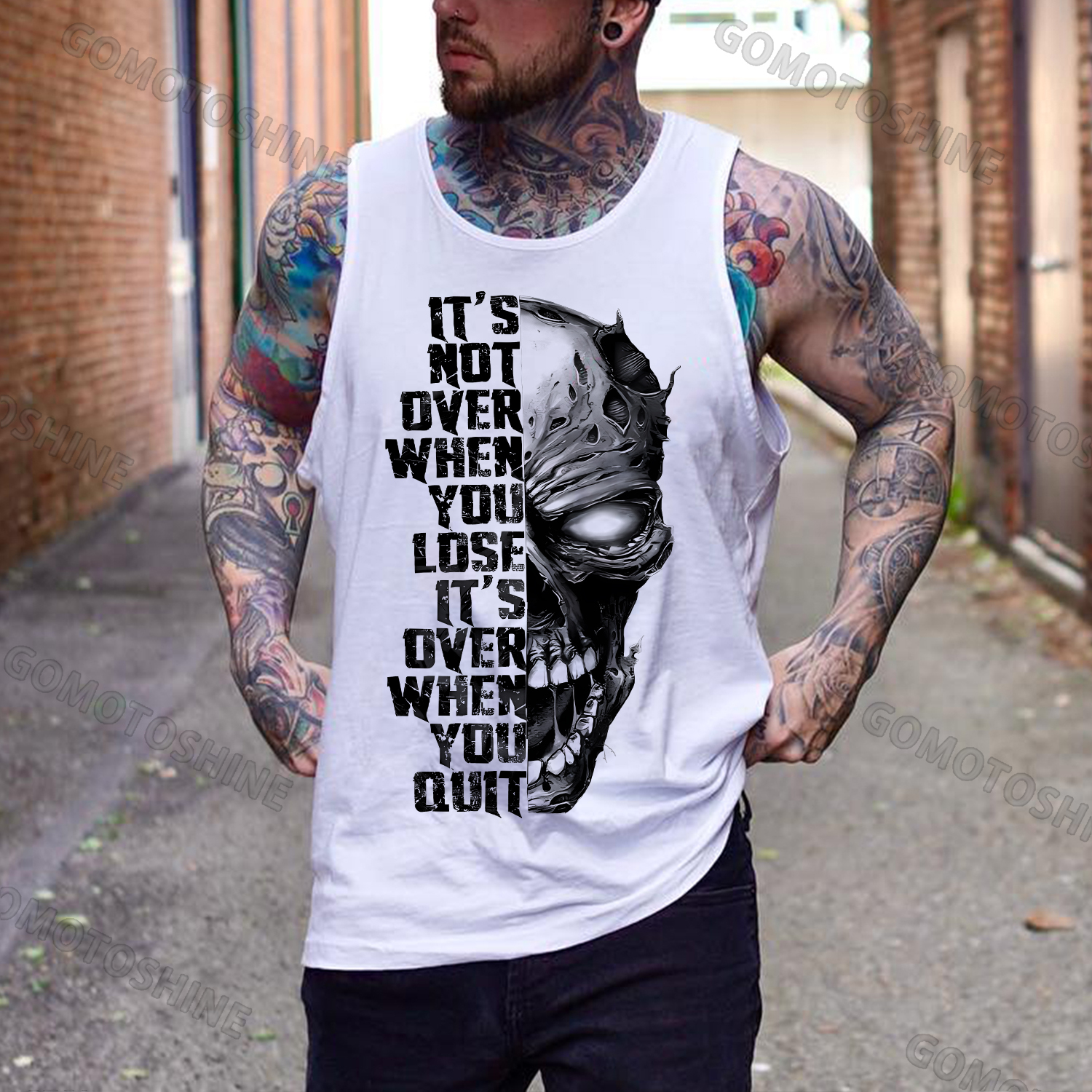 IT'S NOT OVER WHEN YOU LOSE IT'S OVER WHEN YOU QUIT Skull Print Men's Vest Image - 2