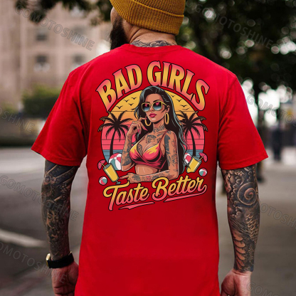 BAD GIRLS TASTE BETTER Vacation Tattooed Lady Print Men's T-Shirt Image - 6