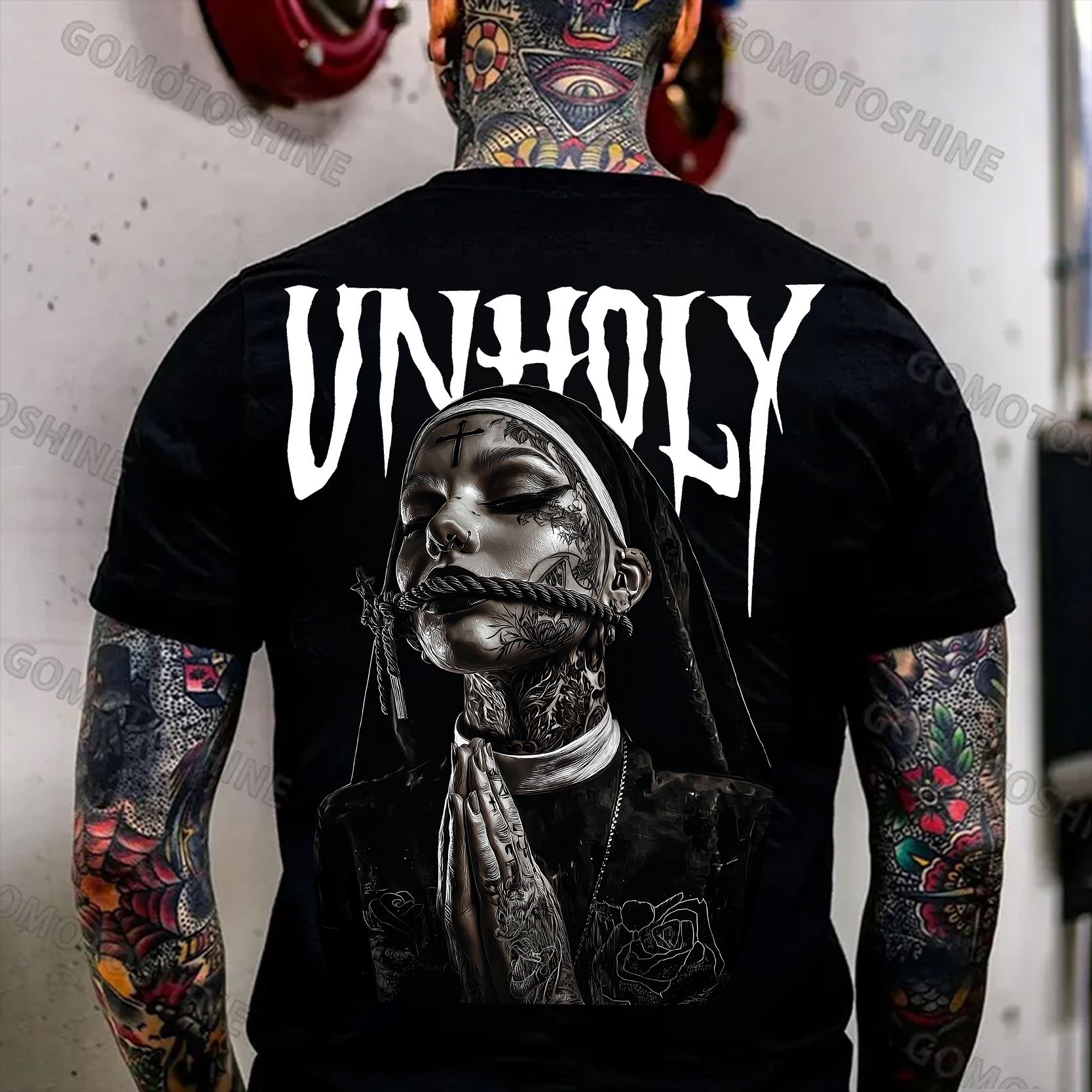 UNHOLY Praying Tied Nun Print Men's T-shirt Image - 1