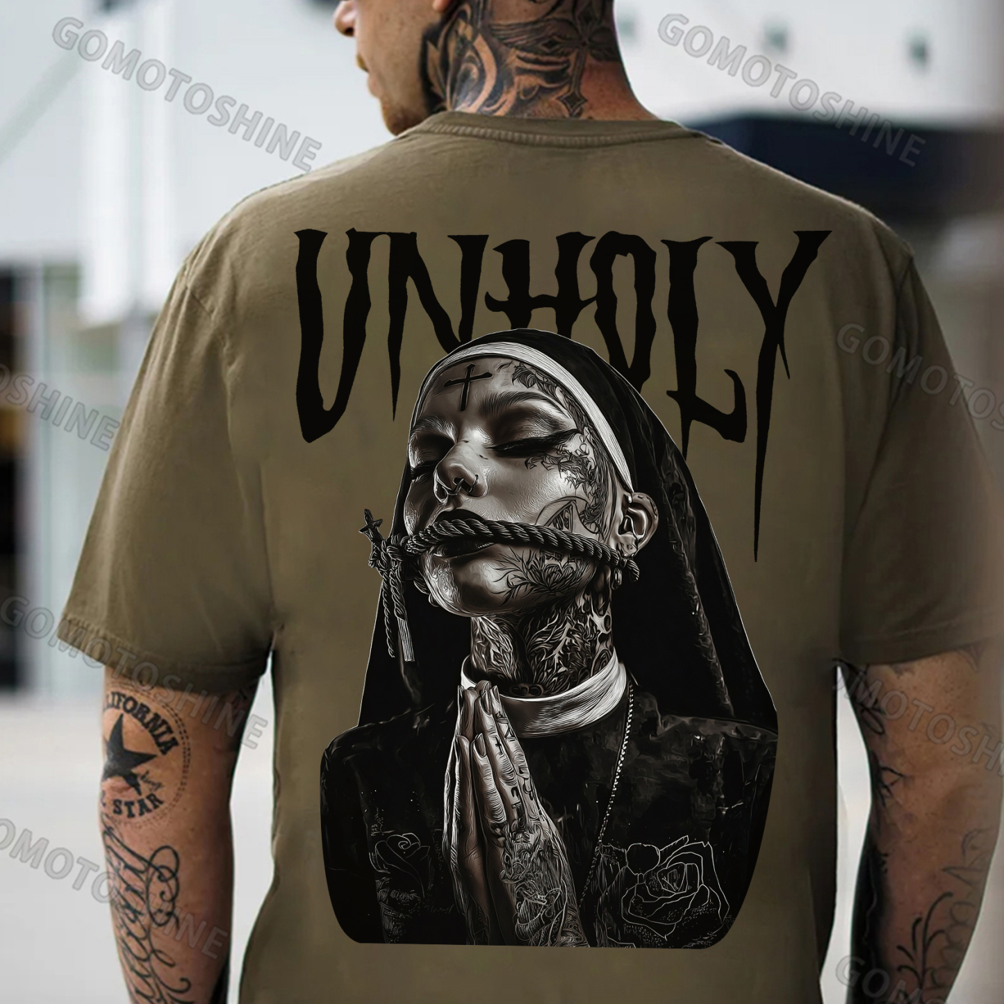 UNHOLY Praying Tied Nun Print Men's T-shirt Image - 5