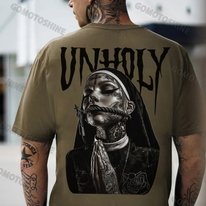 UNHOLY Praying Tied Nun Print Men's T-shirt Image - 5