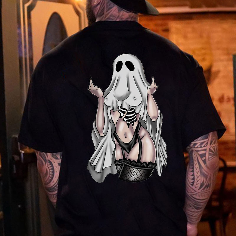 Defiant Ghost with Sexy Figure Naughty Print T-shirt Image - 1
