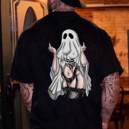 Defiant Ghost with Sexy Figure Naughty Print T-shirt Image - 1